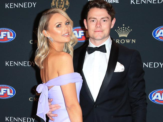 Brownlow Medal Red Carpet at Crown Casino, Melbourne. 23/09/2019.  Brisbane Lachie Neale and wife Julie   . Pic: Mark Stewart.