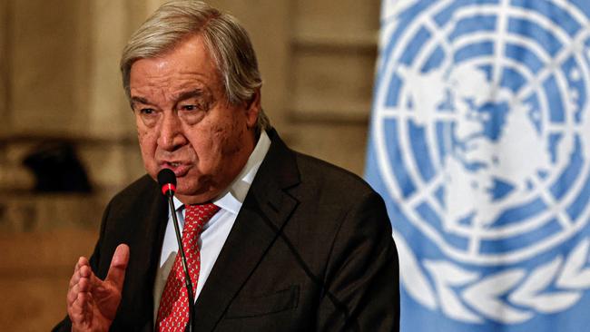 Israel is banning United Nations officials from entering the country “to teach them a lesson” after the secretary-general, Antonio Guterres, said the Hamas terror attacks did not happen “in a vacuum”. Picture: Khaled Desouki/AFP