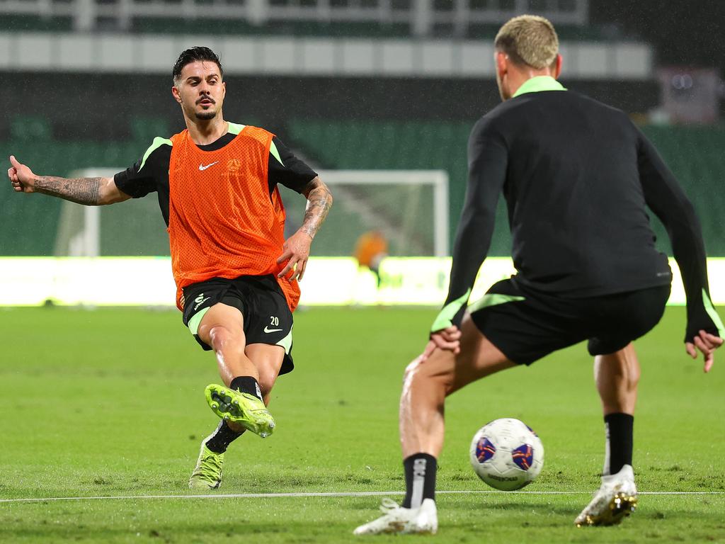 Marco Tilio trains with the Socceroos in Perth. Picture: Paul Kane/Getty Images