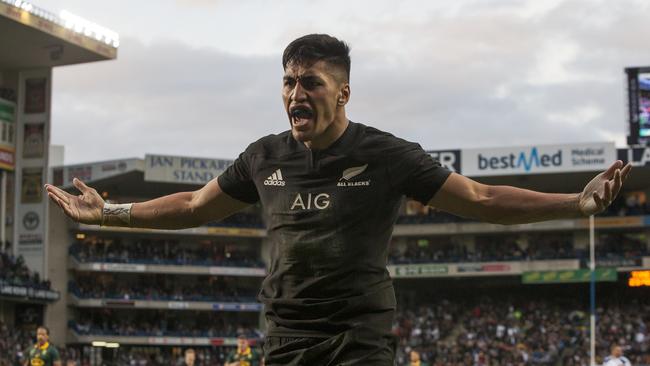 New Zealand’s Rieko Ioane celebrates his try at Newlands.