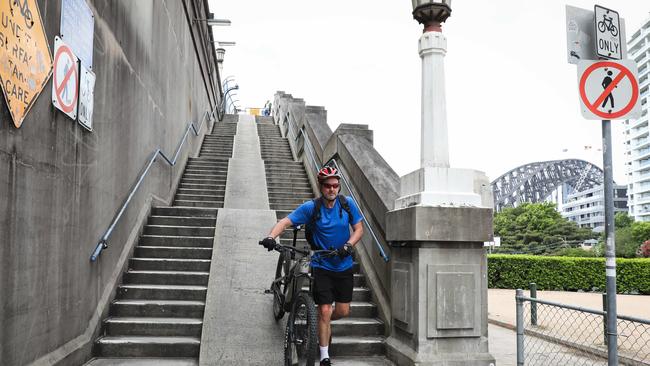 The existing entrance point to the Sydney Harbour Bridge cycle way. Picture: Renee Nowytarger / News Local