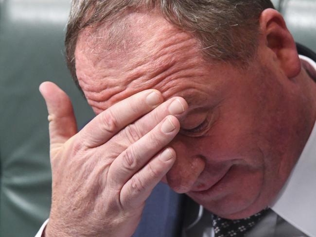 Australian Deputy Prime Minister Barnaby Joyce reacts during in Canberra today. Picture: AAP