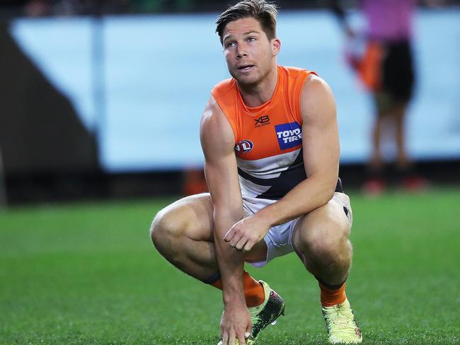 Dejected Toby Greene during AFL Semi Final match between the GWS Giants v Collingwood at the MCG. Picture. Phil Hillyard