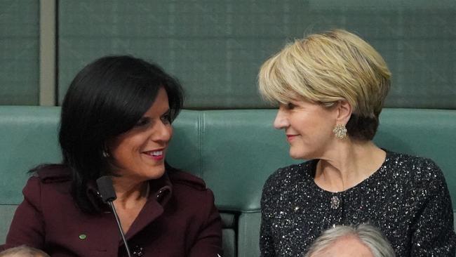 Julia Banks and Julie Bishop in the back row of the lower house. Picture: Getty Images