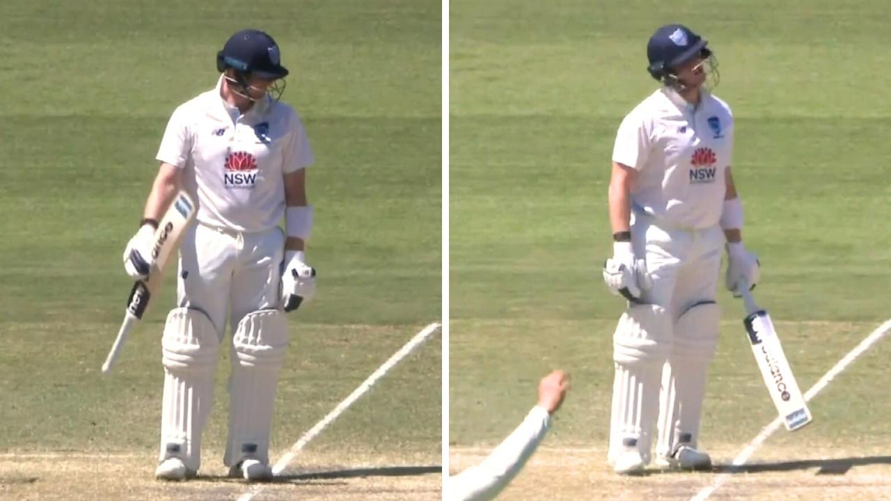 Steve Smith stares daggers at the deck. Photo: Fox sports.