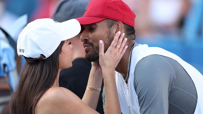 Nick Kyrgios is besotted with partner Costeen Hatzi. Picture: Patrick Smith