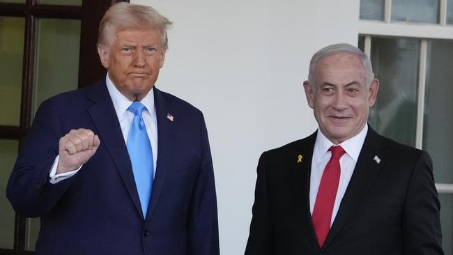 US President Donald Trump greets Israeli Prime Minister Benjamin Netanyahu at the White House. Picture: AP Photo