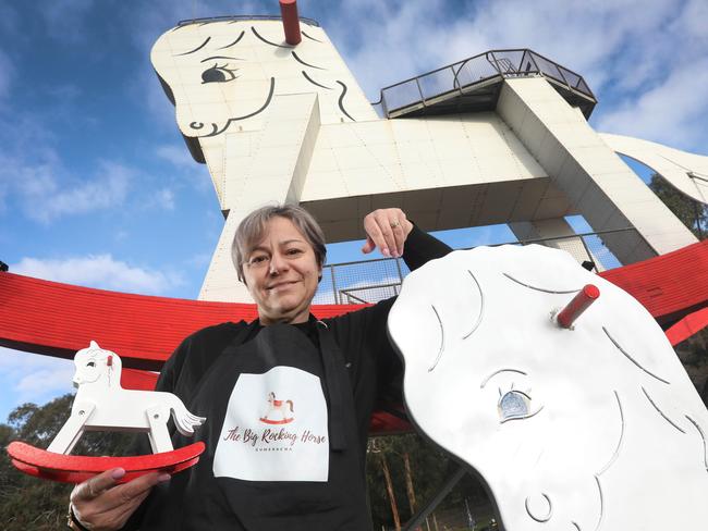 Mell Eren (correct name) has bought the Big Rocking Horse and wants to restore it to its former glory. She fought cancer last year and approached the previous owners after going into remission. 4 July 2023. Picture Dean Martin