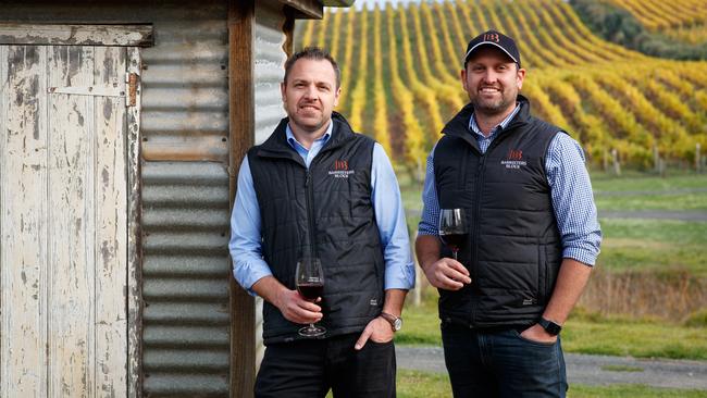 James and Lachlan Allen at their Barristers Block winery in Woodside. Picture: Matt Turner.