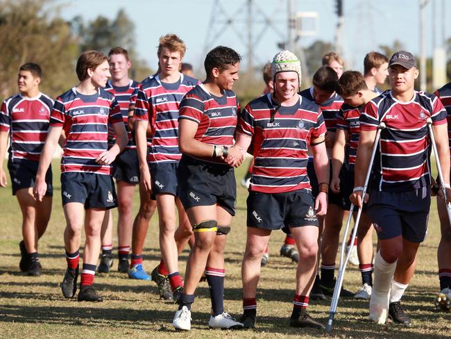 The Southport School players celebrate after beating Gregory Terrace in Round 7. Picture: AAP/Image Sarah Marshall