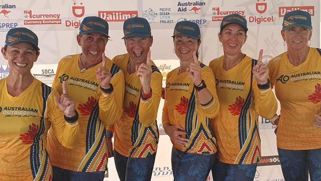 Rockhampton's Kathy Barsby (second from right) and her Australian Masters 50 teammates celebrate their gold-medal winning performance at the IVF World Distance Championships.