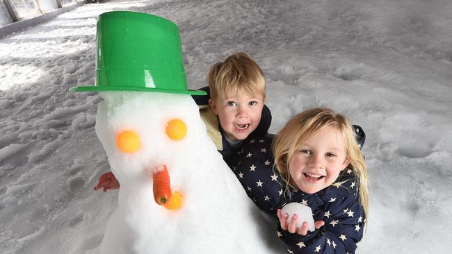 Elsie Webster, 3, having fun in the snowfall room (real snow falling from ceiling) at Wonderland Spiegeltent at Docklands. Picture. Rob Leeson.