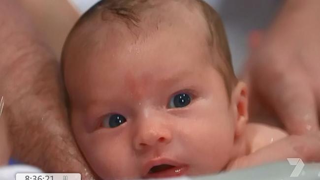 Sebastian, the baby son of Barnaby Joyce and Vikki Campion, shown during their interview with Seven’s Sunday Night. (Pic: Seven)