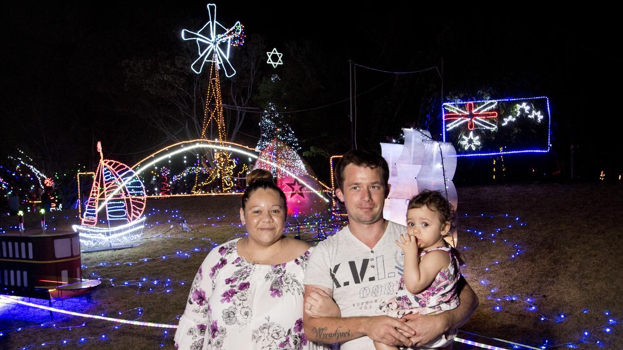 (From left) Stevie, Andrew and Sharon Potter. Christmas Wonderland at the Botanical Gardens, Queens Park. Picture: Nev Madsen. Saturday 7th Dec, 2019