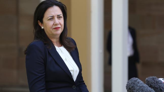 Premier Annastacia Palaszczuk speaks to reporters. Picture: Peter Wallis