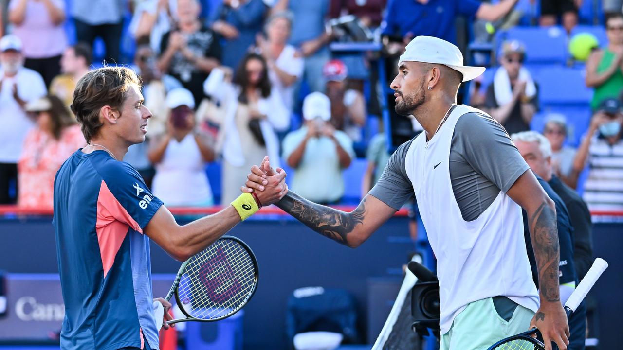 De Minaur congratulates Kyrgios after his win in Canada. Picture: Getty Images