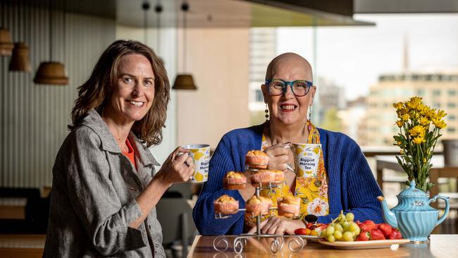 Cancer patient Kym Walker with researcher Professor Erica Sloan. Picture: Jake Nowakowski