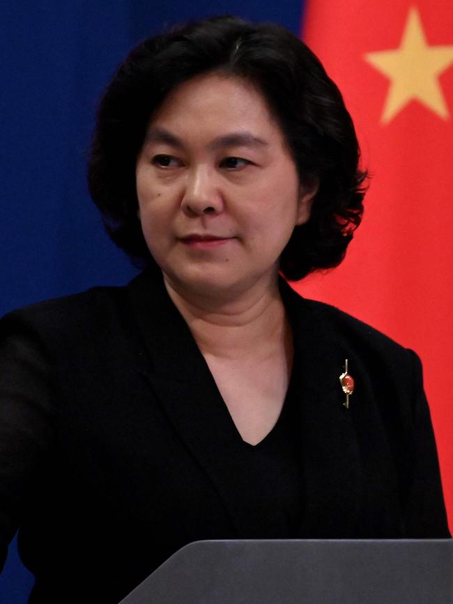 China’s foreign affairs spokeswoman Hua Chunying gestures during a press conference addressing Nancy’s Pelosi’s Taiwan visit. Picture: AFP