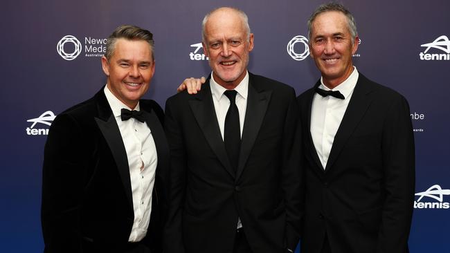 Doubles legend Todd Woodbridge, Davis Cup winner John Fitzgerald and star tennis coach Darren Cahill. (Photo by Graham Denholm/Getty Images for Tennis Australia)