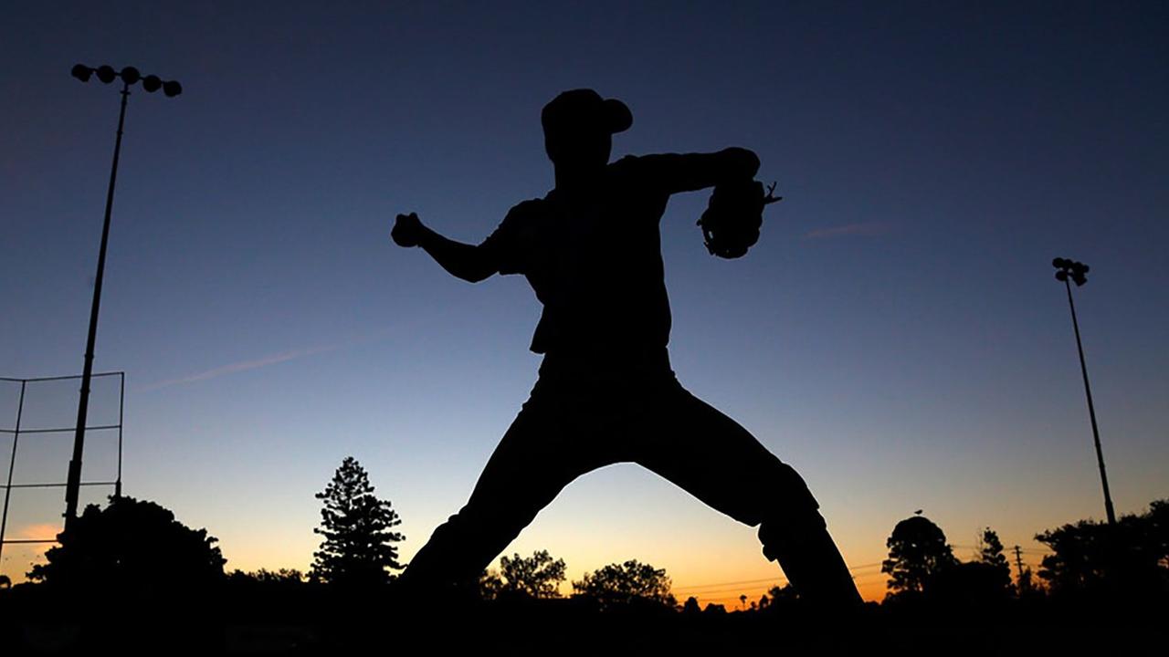 Silhouette Of Baseball Pitcher Holding by Pm Images