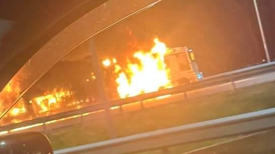 Motorway shut, residents evacuated as B-double erupts in flames