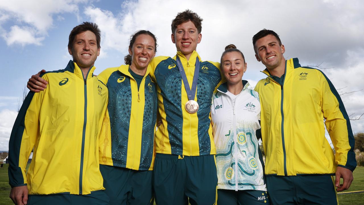 Olympians Eddie Ockenden, Sarah Hawe, Max Giuliani, Alexandra Viney, Jacob Despard. Tasmanian Olympians welcome home at Riverbend Park Launceston. Picture: Nikki Davis-Jones