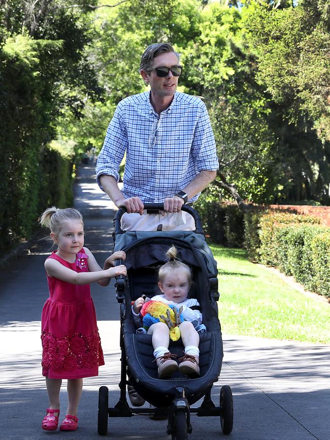 Perrottet with his daughters Harriet and Beatrice. Picture: Jane Dempster/The Australian.