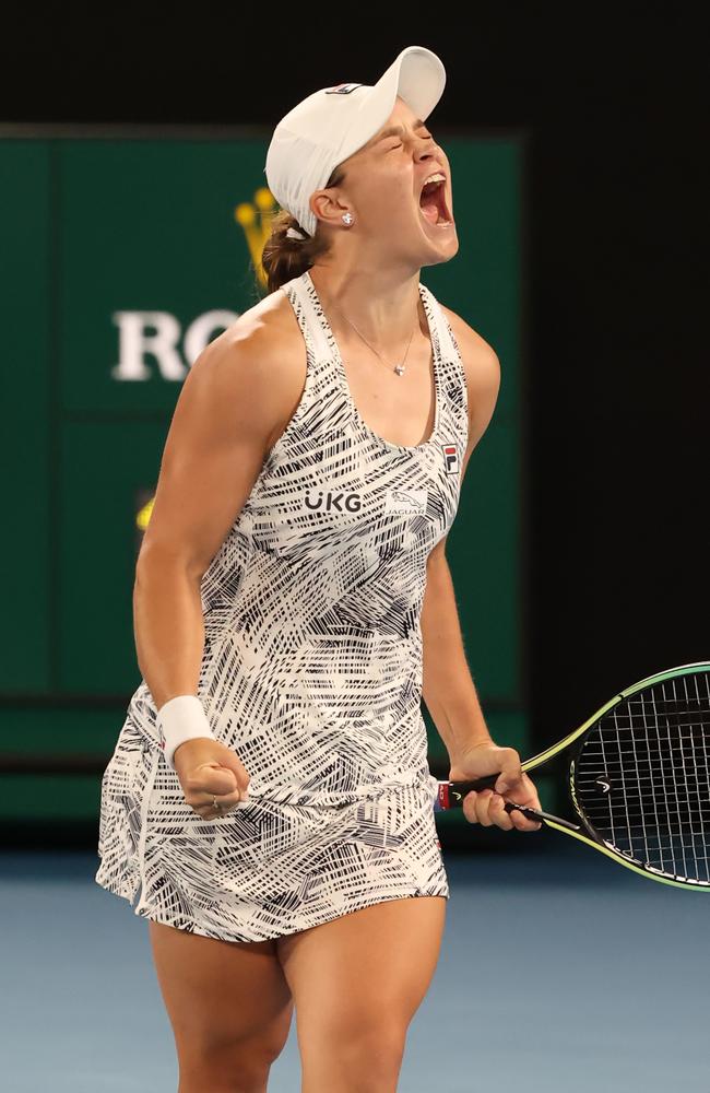 No spark, but still firing on all cylinders ... Ash Barty reacts after defeating America’s Danielle Collins to win the 2022 Australian Open. Her interview and book reveal for the first time how she managed to do that, by changing her mindset.