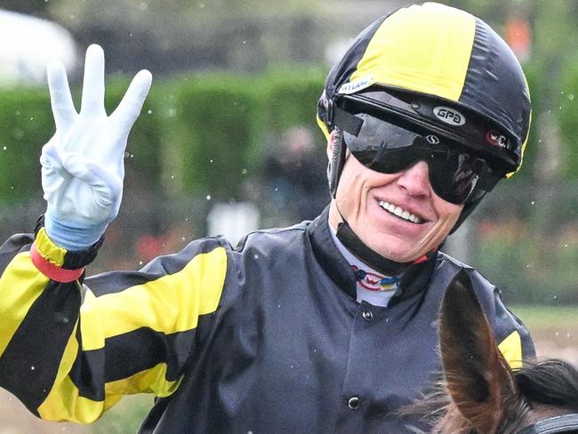 Craig Williams returns to the mounting yard on Fickle after winning the Tour Edge Handicap Fillies and Mares BM70 Handicap at Moonee Valley Racecourse on December 28, 2024 in Moonee Ponds, Australia. (Photo by Reg Ryan/Racing Photos via Getty Images)