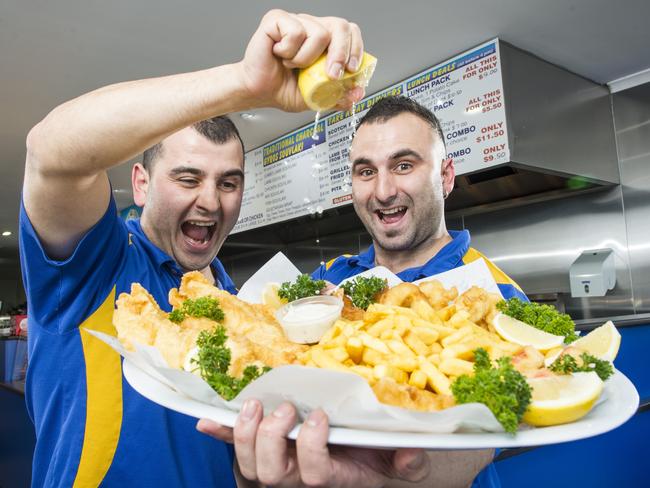 Brothers Andrew and Harry Gavalas, from Captain Gummy's Fish &amp; Chips in Frankston, make mean fish and chips. Picture: Eugene Hyland.