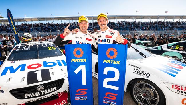 1st place Chaz Mostert with 2nd place Nick Percat at the Adelaide 500. (Photo by Daniel Kalisz/Getty Images)