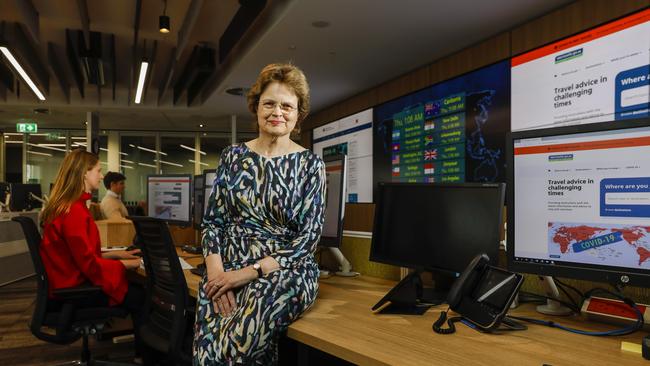 Frances Adamson, Secretary of the Department of Foreign Affairs and Trade, in the Crisis Room at DFAT in Canberra. Picture: Sean Davey.