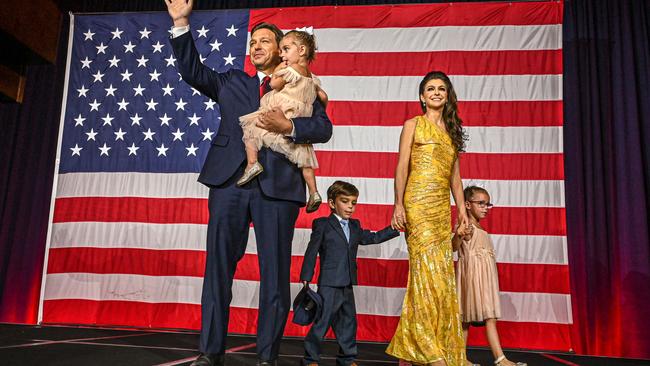 Florida governor Ron DeSantis with his wife Casey DeSantis and children Madison, Mason and Mamie. Picture: AFP.