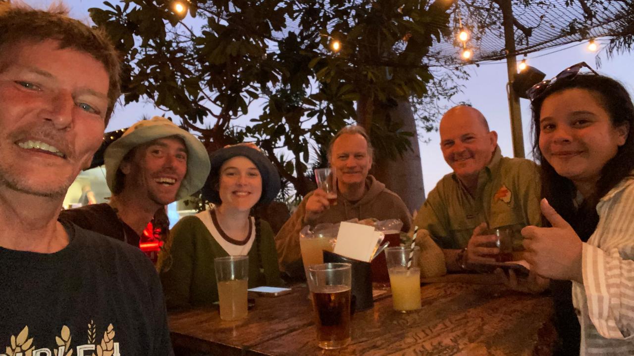 Enjoying dinner in the outback are (from left) Cowboy Craig Trace, Jack MacDonald, Lauren Edmondson, Ross Kessler, Richard May-Steers and Vanessa Muller.
