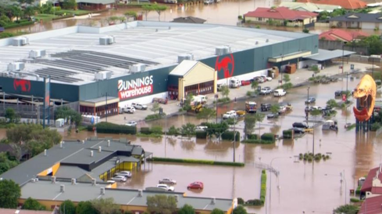 Businesses, homes and highways have been inundated with water as Ballina residents evacuated from rising flood waters on Wednesday morning Picture: Channel 7