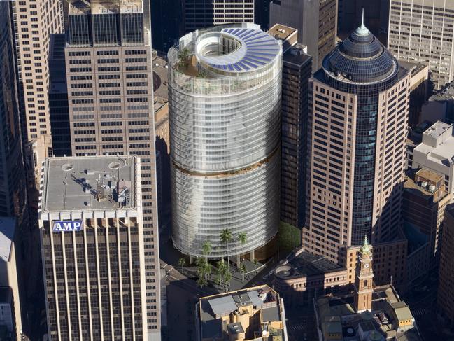 Aerial view of One Bligh Street in Sydney, which will have one of the biggest rooftop gardens on an office block in the city.