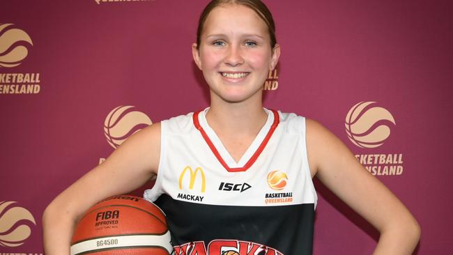 Skye Vaughan, 13, plays basketball for the Mackay Meteorettes. Picture: Contributed