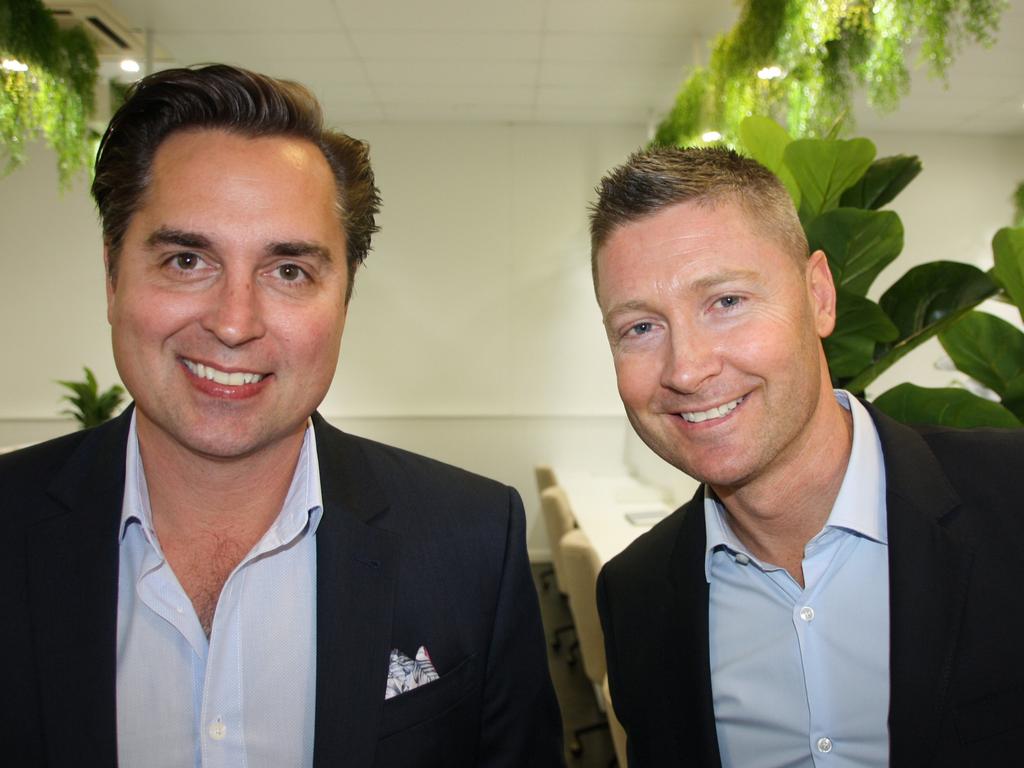 Adrian Reed and Michael Clarke at the official opening of Reed &amp; Co real estate agency in Gibson Road, Noosaville.