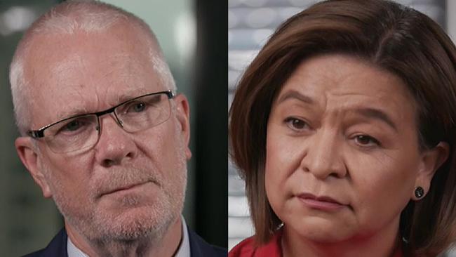 A composite screenshot obtained Monday, November 12, 2018 of former ABC chairman Justin Milne (left) and former ABC managing director Michelle Guthrie during interviews with Four Corners journalist Sarah Ferguson. Guthrie and Milne have given their behind-the-scenes take on her controversial sacking from the national broadcaster. (AAP Image/ABC, Four Corners) NO ARCHIVING, NO ARCHIVING AAP IMAGE BEYOND 48 HOUR NEWS USAGE