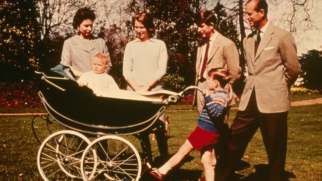 With all four of their children (right to left): Prince Charles, Prince Andrew, Prince Edward and Princess Anne. Picture: Keystone/Getty Images