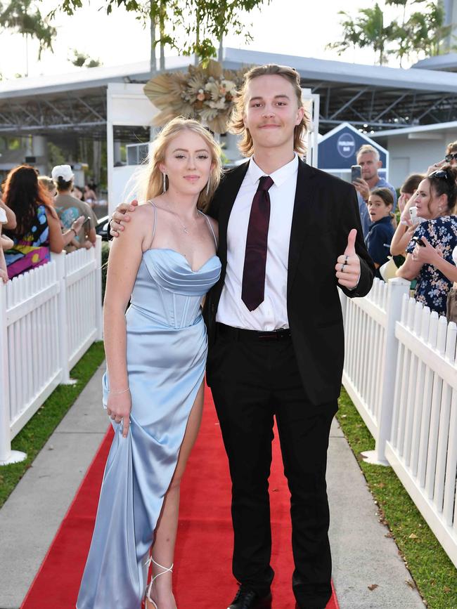 Sienna Fitzpatrick and Luke Nicholson at the 2023 Caloundra State High School Year 12 formal. Picture: Patrick Woods.