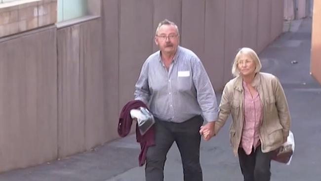 Annabel Digance and her husband Greg leaving court after being charged with blackmailing Peter Malinauskas. Picture: SEVEN NEWS