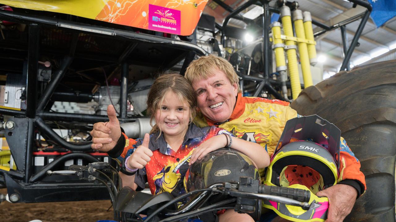 Charlie (9) and her dad, Clive Featherby, are warming up for the monster truck mayhem on Saturday. Tuesday, July 2, 2024. Picture: Christine Schindler