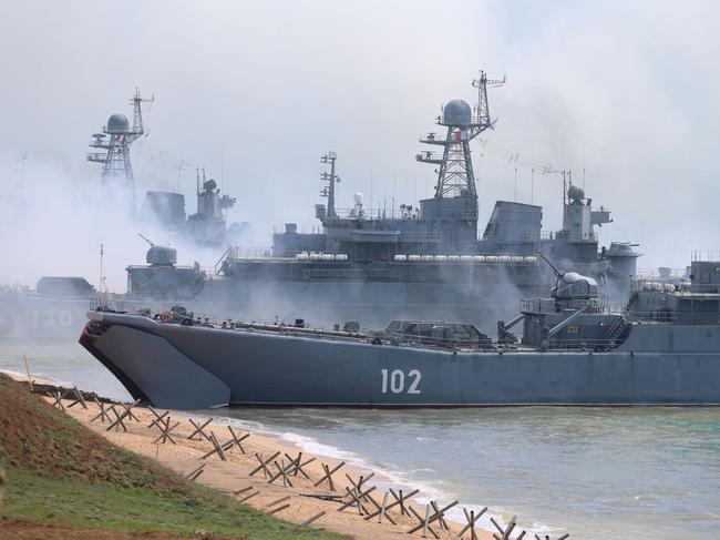 Russian forces land during a military drill on the Kerch Peninsula, in Crimea. Picture: AFP