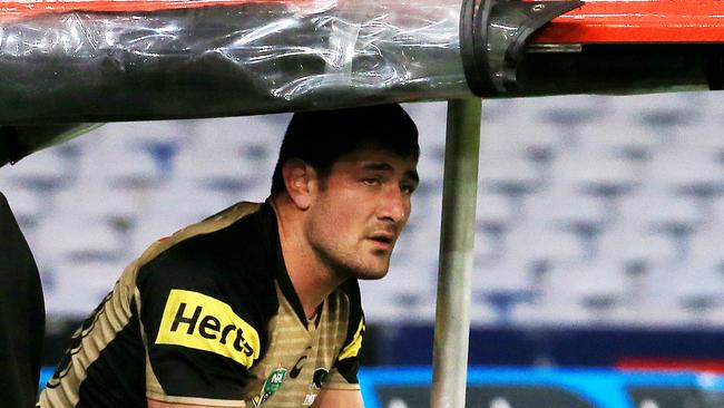 Sam McKendry of the Panthers, injured during the Wests Tigers v Penrith Panthers NRL round 17 game at ANZ Stadium, Sydney Olympic Park. pic Mark Evans