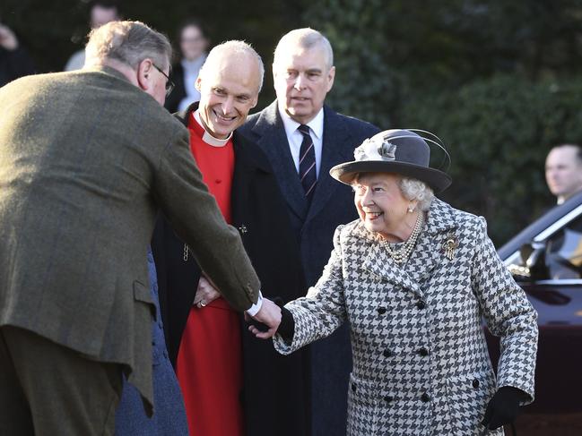 The Queen attends a church service in Hillington with her son, Prince Andrew. Picture: AP