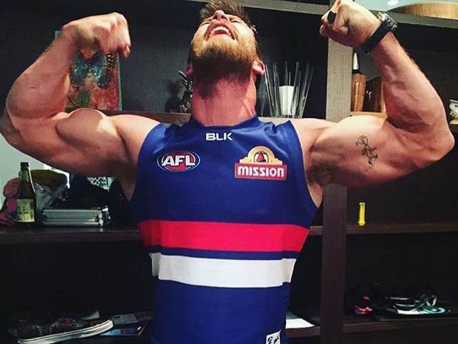 Chris Hemsworth celebrates the Bulldogs win. Picture: Instagram