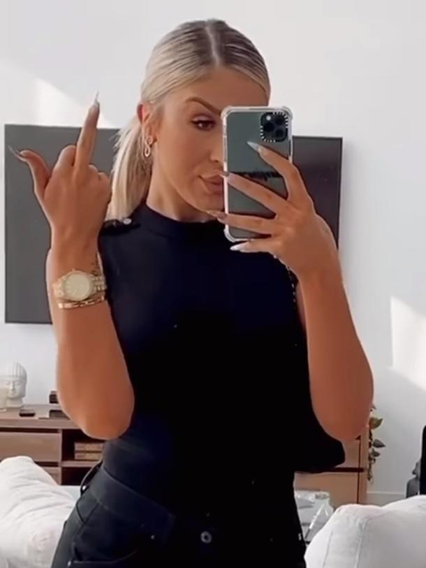 The influencer posted a video to her Facebook dressed in black while flipping her middle finger to the camera with the caption “not guilty”.