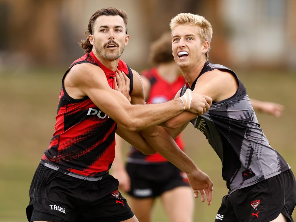 Who takes Essendon’s ruck duties in 2025? Picture: Michael Willson