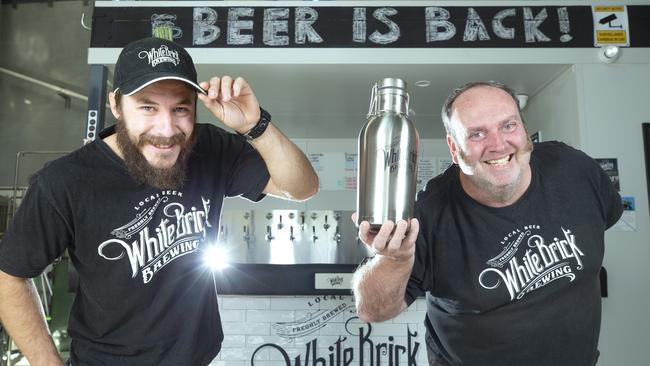 White brick brewing is reopening its restaurant this weekend under the new COVID-19 restrictions. Head Brewer Dale Johnston and Owner Adam Gibb are looking forward to welcoming customers back into their North Lakes brewery. Picture: Renae Droop